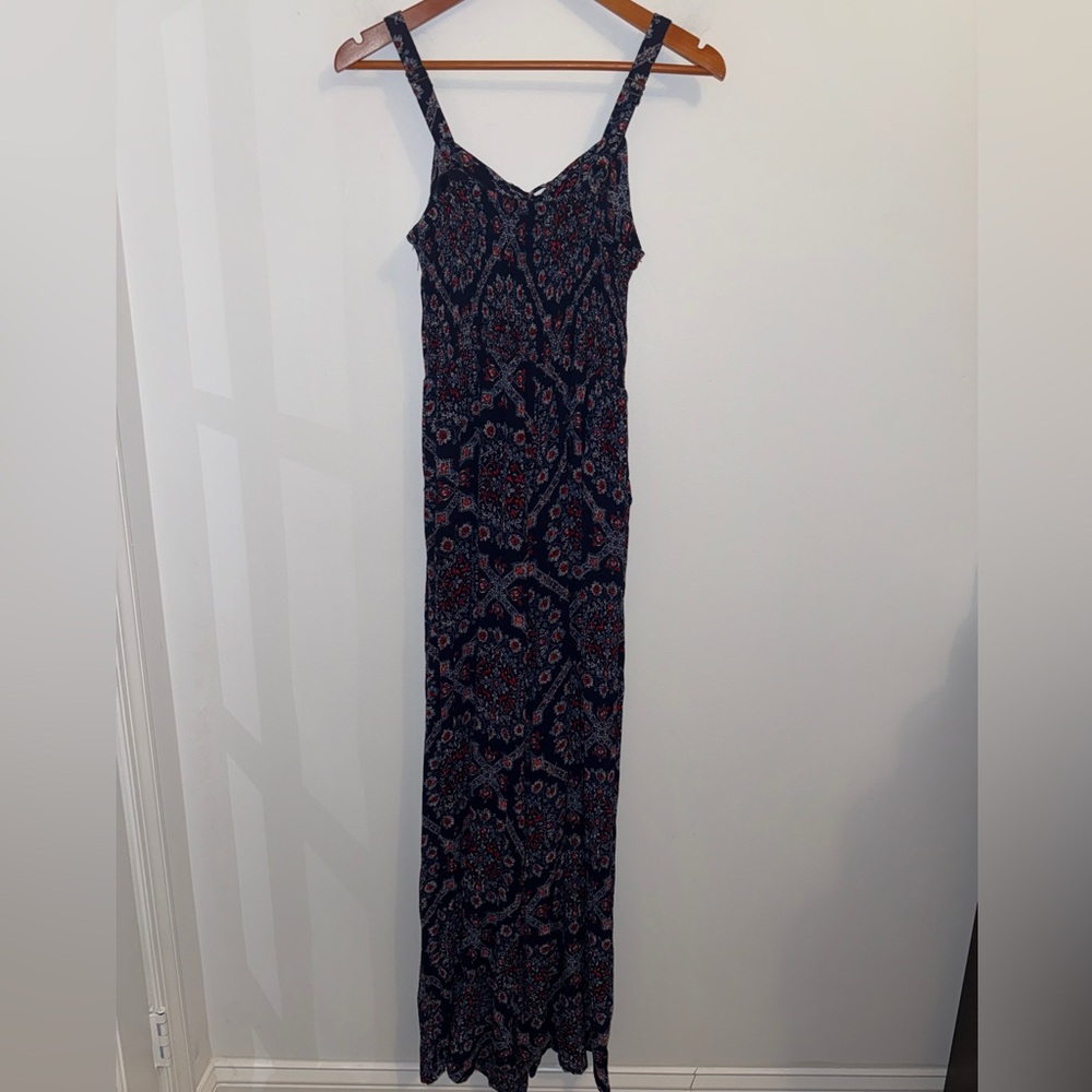 Xhilaration Navy Boho Wide Leg Jumpsuit Medium Floral Print - Picture 2 of 10